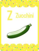 flashcard de l'alphabet avec la lettre z pour les courgettes vecteur