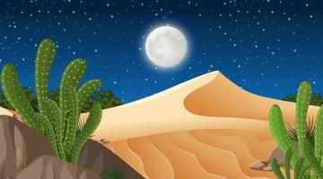 paysage de forêt du désert à la scène de nuit avec de nombreux cactus vecteur