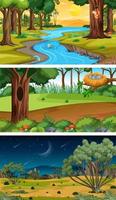 ensemble de différents types de scènes horizontales de forêt vecteur