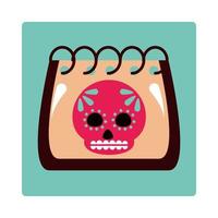 jour des morts crâne dans le calendrier rappel festival mexicain célébration icône bloc et plat vecteur