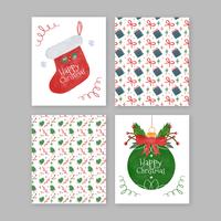 Collection de cartes de Noël mignonne avec motif, boule de Noël et chaussettes vecteur