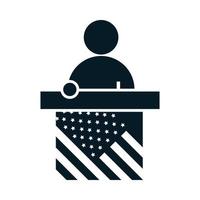 États-unis élections candidat parlant au podium campagne électorale politique silhouette icône design vecteur