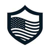 États-Unis élections drapeau américain dans l'emblème du bouclier campagne électorale politique silhouette icône design vecteur