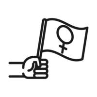 mouvement féministe icône main tenant le drapeau avec le genre signe le style de ligne pictogramme droits des femmes vecteur