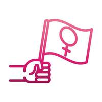 icône du mouvement féministe main tenant le drapeau avec le style de dégradé des droits des femmes signe de genre vecteur