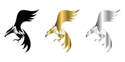 logo vectoriel en trois couleurs or noir argent d'aigle qui vole