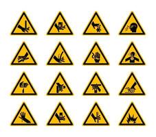 Étiquettes de symboles de danger d'avertissement triangulaires sur fond blanc vecteur