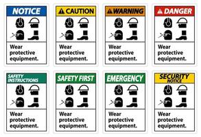 porter un équipement de protection avec des symboles ppe sur fond blanc vecteur