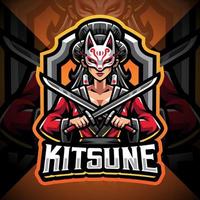 création de logo de mascotte kitsune girl esport vecteur