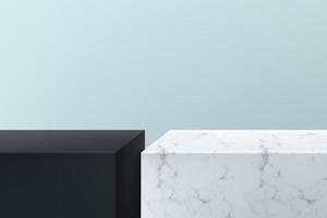 podium de cubes de texture de marbre noir et blanc moderne avec fond de salle vide pastel. vecteur abstrait rendant la forme 3d pour l'affichage des produits publicitaires. concept de salle de studio de scène de mur minimal.