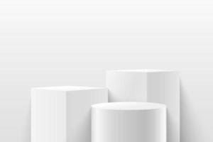 cube abstrait et affichage rond pour produit sur site Web dans un style moderne. rendu de fond avec podium et scène de mur de texture blanche minimale, rendu 3D de couleur grise de forme géométrique. illustration vectorielle vecteur