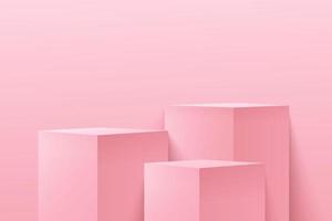 cube abstrait et affichage rond pour le produit sur le site Web en moderne. rendu d'arrière-plan avec podium et scène de mur de texture rose minimale, couleur pastel de forme géométrique de rendu 3d. illustration vectorielle vecteur