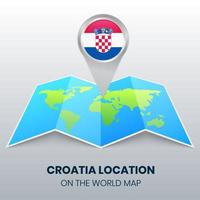 icône de localisation de la croatie sur la carte du monde, icône de broche ronde de la croatie vecteur