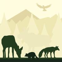 silhouette animaux montagnes vecteur