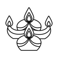 bougies diwali dans l'icône de style de ligne décorative de chaudron vecteur
