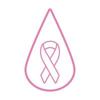 ruban rose dans l'icône de style de ligne de cancer du sein drop vecteur