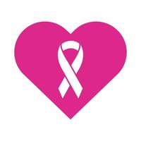 Ruban rose dans l'icône de style silhouette coeur cancer du sein vecteur