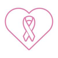 ruban rose dans l'icône de style de ligne coeur cancer du sein vecteur