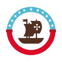 sceau de sceau avec l'icône de style plat jour caravelle navire columbus vecteur