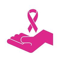 icône de style de silhouette de cancer du sein ruban rose de levage main vecteur
