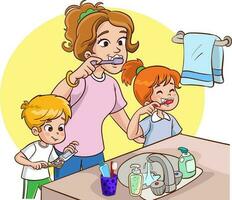 famille brossage les dents vecteur illustration