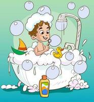 petit enfant drôle prenant son bain vecteur