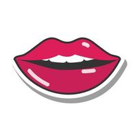 pop art bouche et lèvres lèvres sexy rouges bouche dents ligne et icône de remplissage vecteur