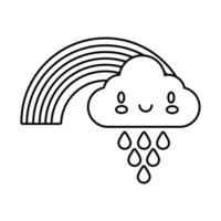 météo arc-en-ciel mignon avec icône de style de ligne kawaii pluvieux nuage vecteur