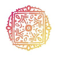 icône de style silhouette florale mandala carré rose et orange vecteur