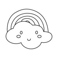 nuages mignons et icône de style de ligne kawaii arc-en-ciel vecteur