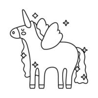 Licorne mignonne avec icône de style de ligne de cheval magique étoiles vecteur