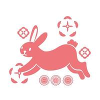 carte de festival de la mi-automne avec icône de style de ligne lapin et lune vecteur