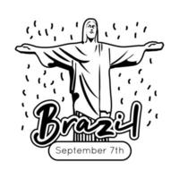 bonne fête de l'indépendance carte du brésil avec style de ligne corcovade christ vecteur