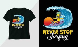 été surfant T-shirt conception concept. tout dessins sont coloré et établi en utilisant planche de surf, plage, été, mer, etc vecteur