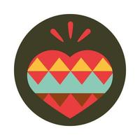 bloc festif folklorique de coeur de décoration mexicaine et icône plate vecteur