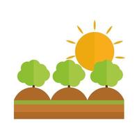 l'agriculture et les arbres agricoles plantent le style d'icône plate de dessin animé de soleil au sol vecteur