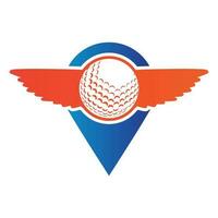 le golf Balle avec ailes à l'intérieur une forme de épingle emplacement marque vecteur illustration