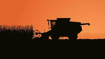 côté vue moissonneuse silhouette avec les plantes vecteur