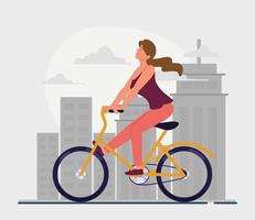 femme faisant du vélo en ville vecteur