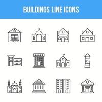 jeu d'icônes de ligne de bâtiments uniques vecteur