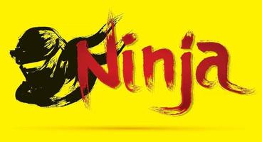 ninja avec pinceau de texte vecteur