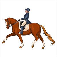 équitation, femme, équitation, cheval dressage, dans, dessin animé, style