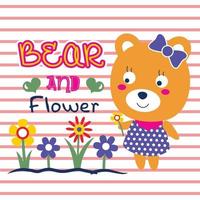 dessin animé drôle d'animal d'ours et de fleur vecteur