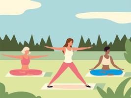 pratiques de yoga pour femmes sur la nature vecteur