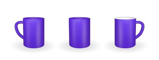 ensemble de tasse violette réaliste sur fond blanc. Rendu 3D. illustration vectorielle vecteur