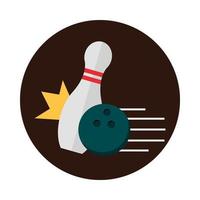 Bowling s'écraser boule noire jeu de broches sport récréatif bloc icône plate design vecteur