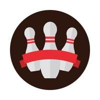 quilles avec ruban rouge emblème jeu sport récréatif bloc icône plate design vecteur