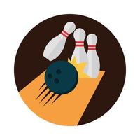 boule de bowling s'écrasant dans le bloc de quilles icône plate design vecteur