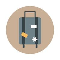 valise d'aéroport avec autocollants voyage terminal de transport tourisme ou bloc d'affaires et icône de style plat