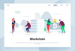 Concept de design plat moderne Blockchain. Concept de crypto-monnaie et de personnes. Modèle de page de destination. Illustration vectorielle plat conceptuel pour la page Web, site Web et site Web mobile. vecteur